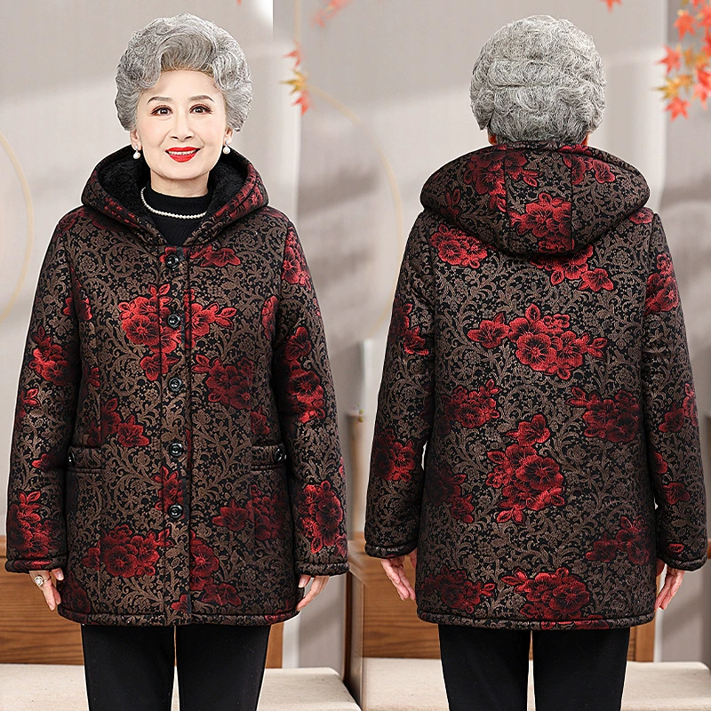 Бабушка зимняя хлопчатобумажная одежда среднего и пожилого возраста теплая хлопчатобумажная куртка мама с капюшоном