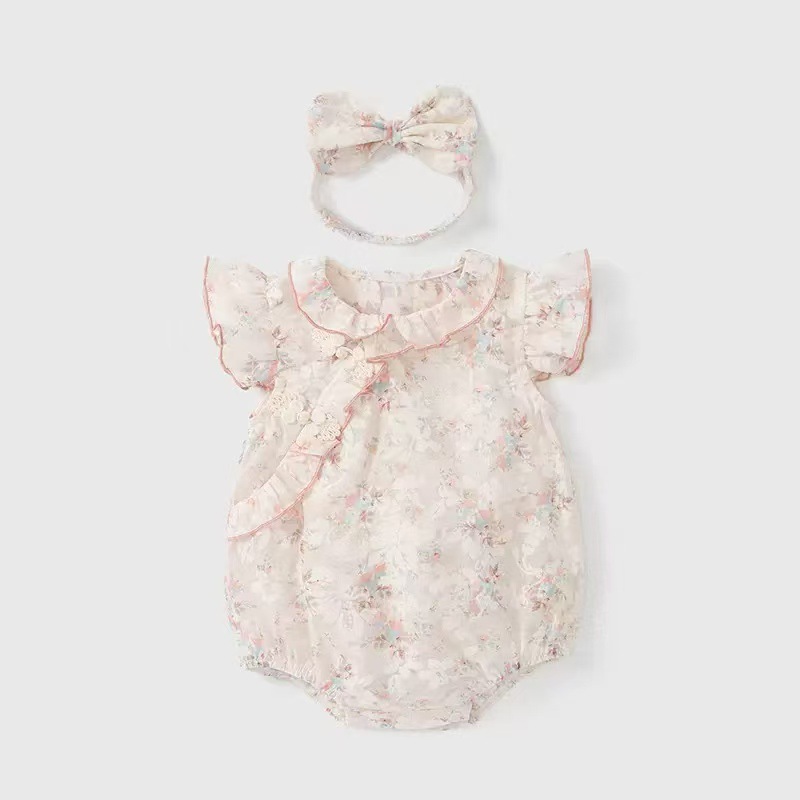 Ropa de bebé de una pieza Hanfu Ropa de bebé para niñas Estilo delgado Cheongsam rosa Pi Pi abrigo delgado