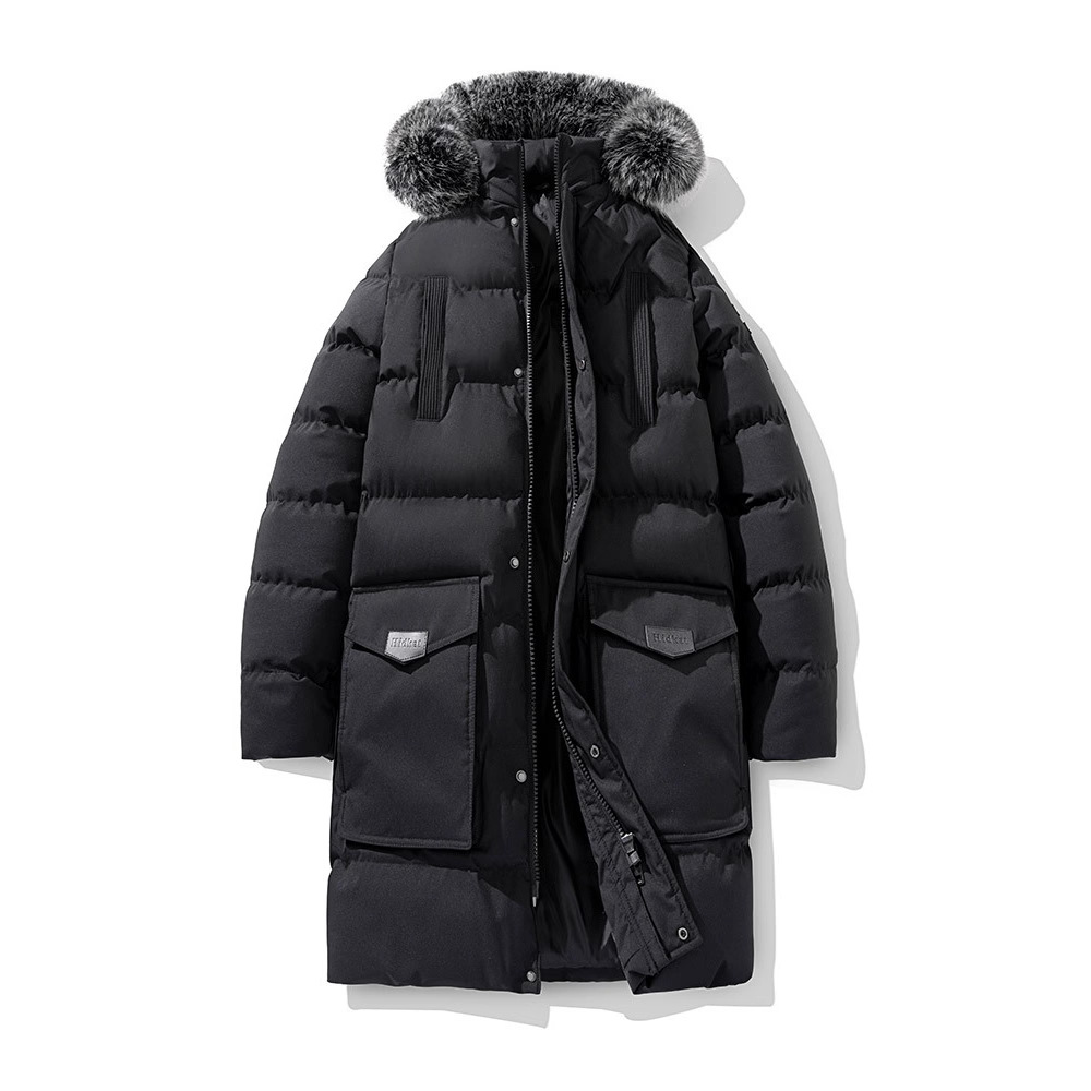 Large Size Men's Jacket Hooded Cotton-padded Jacket Medium And Long Cotton-padded Jacket Thickened And Warm Large Fur Collar Cotton-padded Jacket_viptrois.com