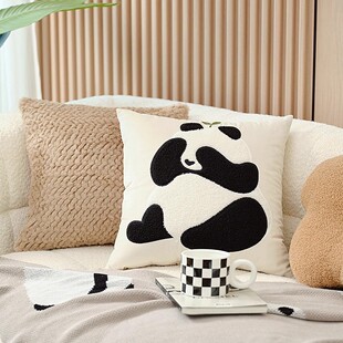Panda Pillowcase Ins Bamboo Fun Garden Embroidered Bamboo Pillow Cushion Living Room Sofa Cushion Cover New Chinese Style Pillow