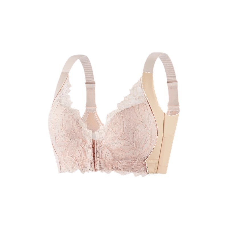 女性用フロントボタン超薄型レース下着、プッシュアップ、副乳縮小、たるみ防止ブラ、軟鋼リング、大きな胸と小さな胸のブラ|undefined