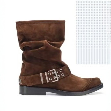 Dong Jie's Same Style 25 Autumn/Winter New Soft Leather Pleated Wide-Leg Stacked Boots Short Boots Flat Belt Buckle Martin Boots