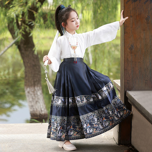 Ancient style skirt for middle-aged and older children, spring new children's suit, horse face skirt, little girl, Hanfu, girl, Chinese style princess skirt
