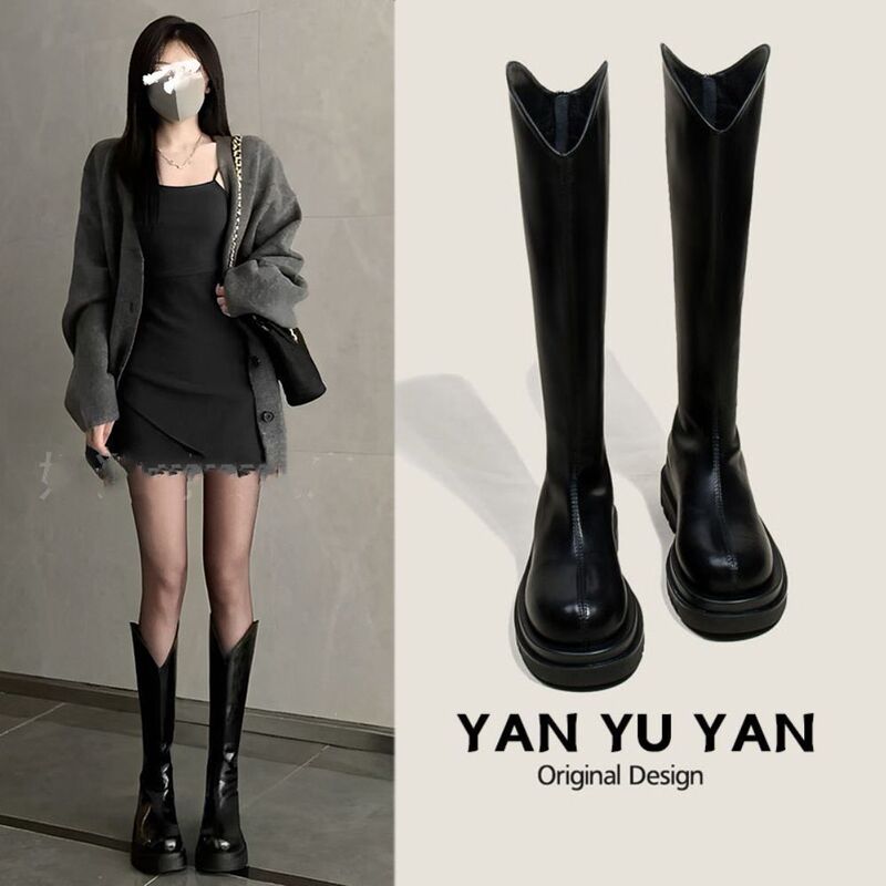 Long Boots Female Knight Boots 2024 New Elastic Slim Boots Thick-Soled High Boots Small People No More Than Knee-High Boots Long Boots Female Knight Boots 2024 New Elastic Slim Boots Thick-Soled High Boots Small People No More Than Knee-High Boots