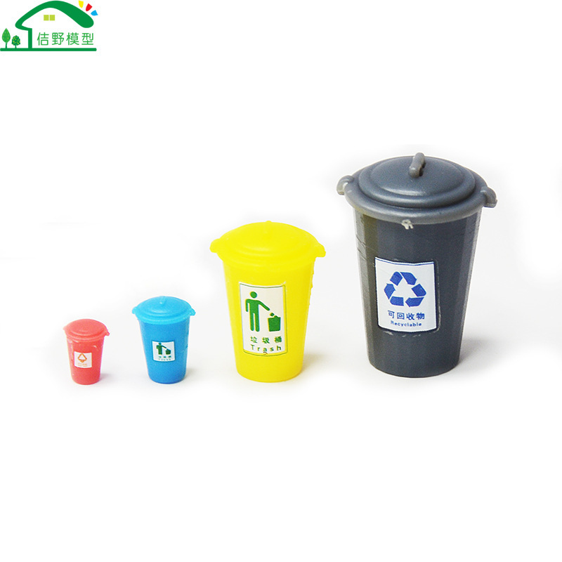 Mini Model Trash Can Plastic Waste Recycling Bucket Construction Sand Table Miniature Material Micro Scene Production Ornaments