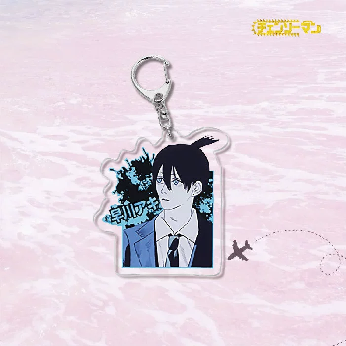 Acrylic keychain chainsaw character, double-sided 6 cm charm, metal ring & clasp