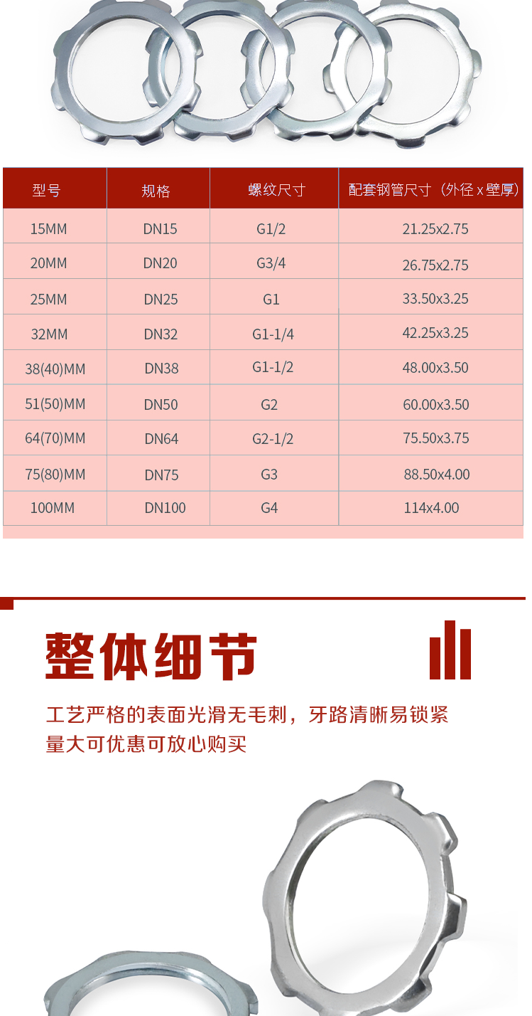 kt镀锌钢管锁母花边水纳子桥架锁紧螺母 304不锈钢锁扣并帽金属锁-阿里巴巴