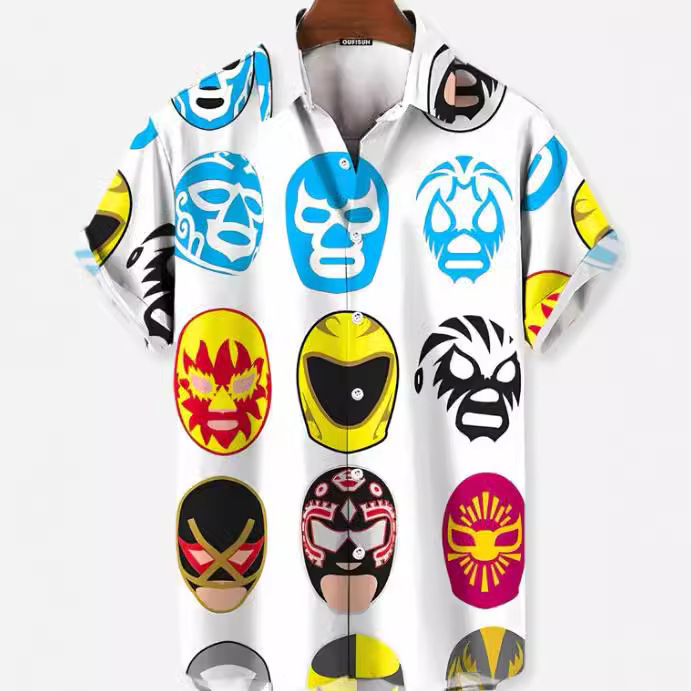 European and American Cross-Border Men's Fashion Casual Hawaiian Style 3D Digital Print Cow Warrior Floral Lapel Short-Sleeve Shirt