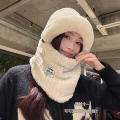 冬季防寒帽子围巾面罩一体毛绒帽保暖防风围脖雷锋帽电动车套头帽