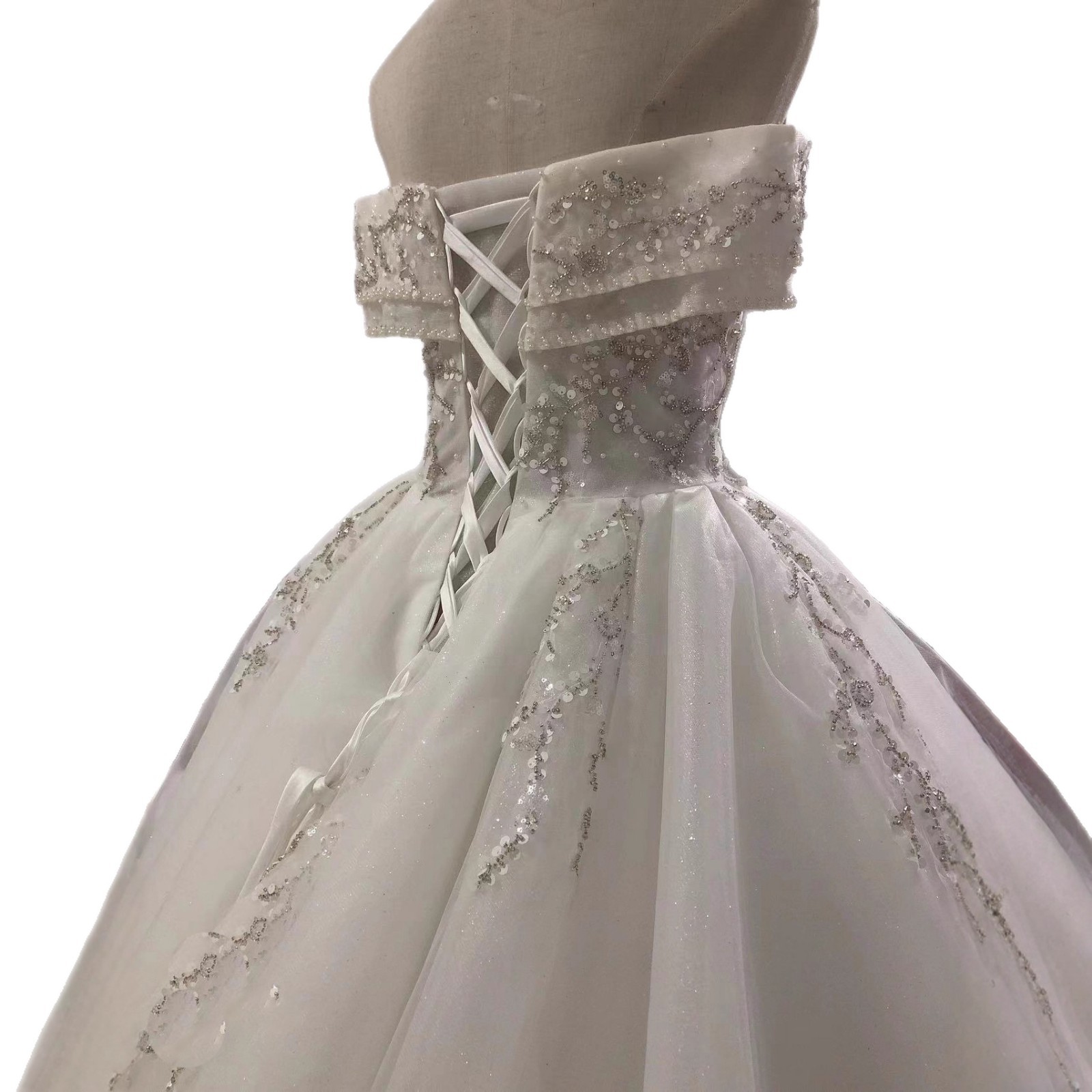 Vestido de novia con hombros descubiertos, nuevo estilo 2026, elegante y adelgazante, estilo francés de hadas con cola de cielo estrellado y dobladillo grande. image 6