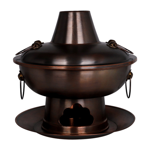 Pure copper hot pot, antique wood charcoal hot pot, home-use dual boiler hot pot, old Beijing style lamb hot pot, pure copper handmade copper pot
