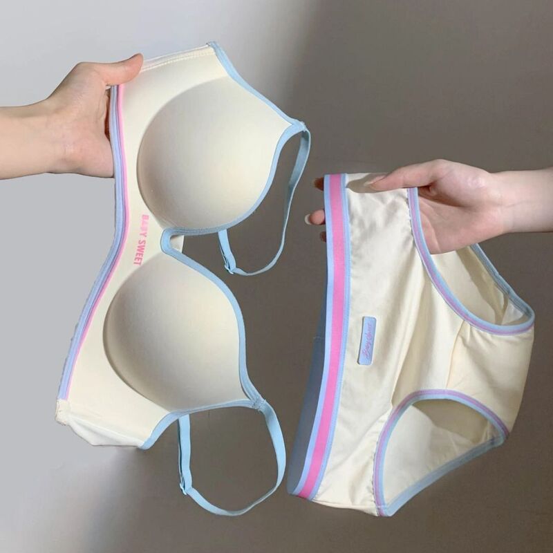 New Colorful Dopamine Girl's Traceless Bra Small Chest Gathering Underwear for College Students Pure Desire Steel Ring suit Big