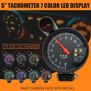 Cross-Border Popular 5inch Car Tachometer Carbon Texture Color Surface Modified Car Instrument Colorful Backlight Display 12V with Alarm