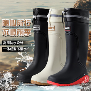Men's Outer Rain Boots 2025 New High-Top Fashionable Adult Rain Boots Waterproof Girdle Warm Rubber Shoes Wear-Resistant Water Shoes