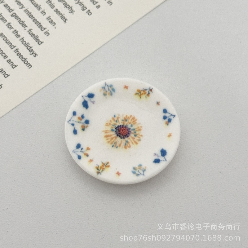 仿真青花瓷盘子奶油胶树脂小配件diy娃屋摆件微缩食玩碟子配饰|undefined
