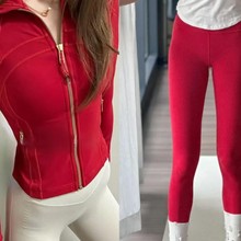 新款金标立领短款夹克套装运动瑜伽服修身显瘦运动夹克女露露斯威