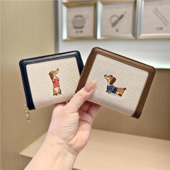 デニーのクロスボーダーの新型刺繍ソーセージの漫画の子犬の学生のファスナーの2割引の短いタイプの女性の財布の小銭入れ