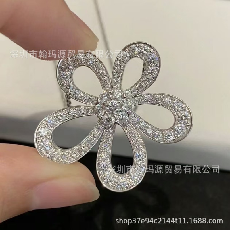 s925纯银高版本CNC扣五叶大花朵满钻项链女轻奢百搭太阳花锁骨链|undefined