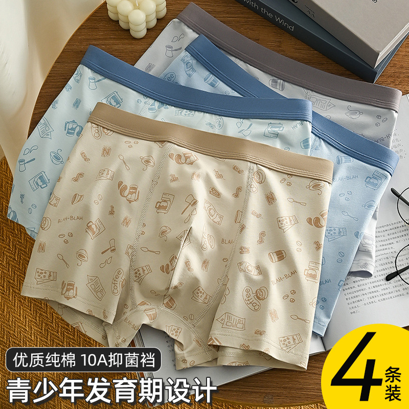 Teen Underwear Male Development Period Students High School Students Junior High School Students Older Boys Boxer Briefs Pure Cotton Boxer Briefs