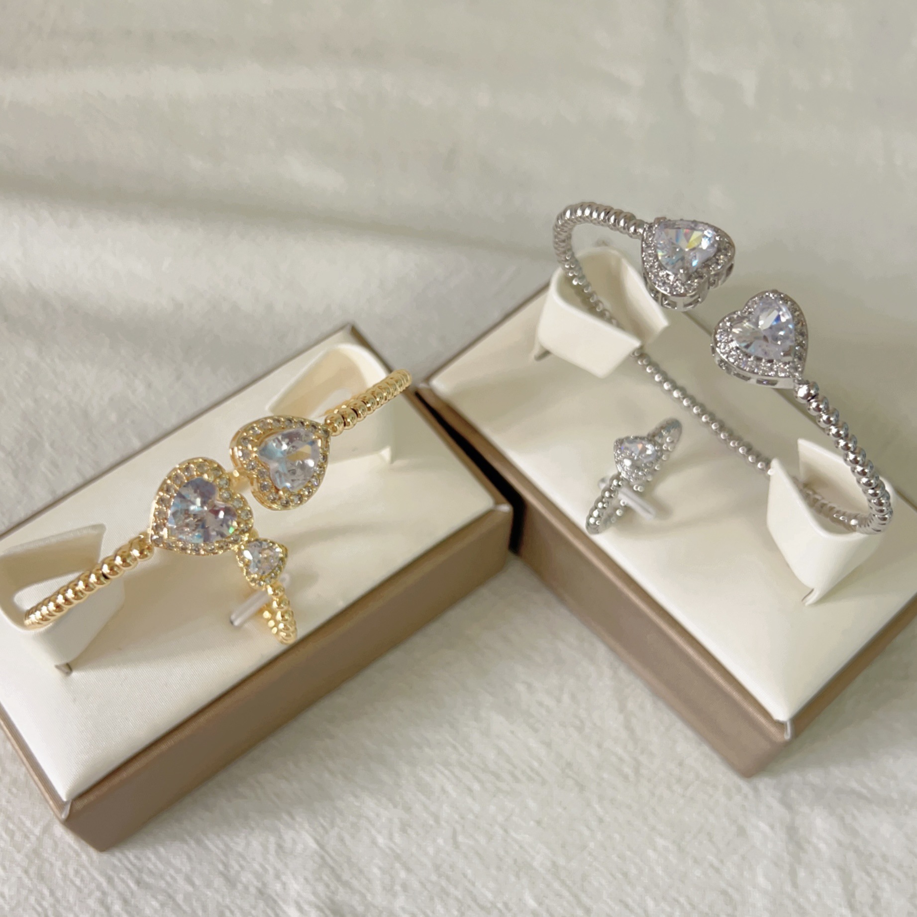 Zircon Inlay Material Copper 18K Gold Plated Simple Style Plating Inlay Heart Shape Zircon Jewelry Set
