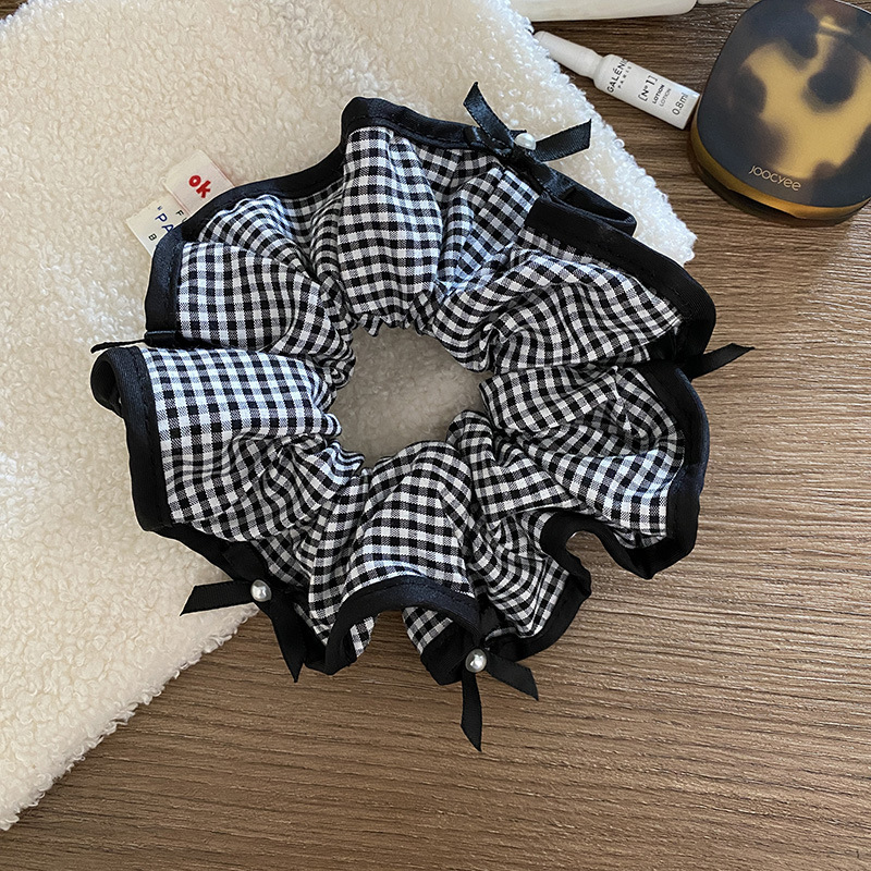 블랙 엣지 물떼새 격자 진주 머리끈