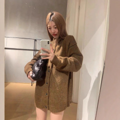 【不退不换】UW慵懒宽松厚实羊驼毛高领排扣毛衣针织衫开衫