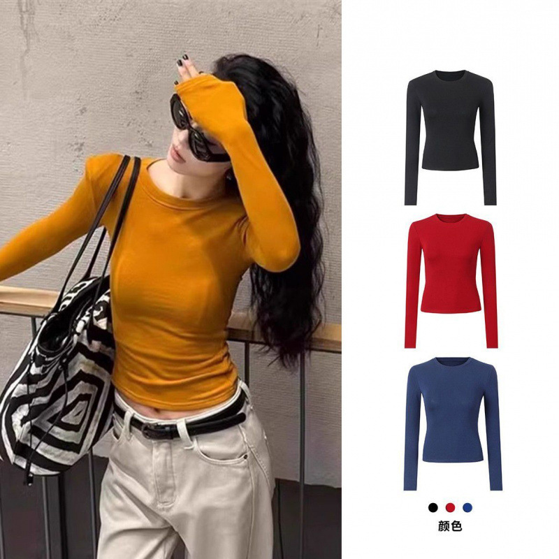 Pumpkin Orange Right Shoulder Slim Long-Sleeved T-Shirt for Women 2025 New Sexy Inner Layering Shirt Top Pumpkin Orange Right Shoulder Slim Long-Sleeved T-Shirt for Women 2025 New Sexy Inner Layering Shirt Top