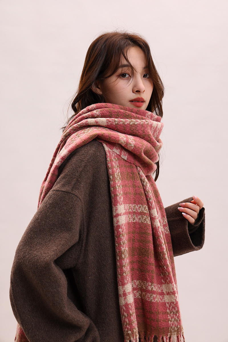 Écharpe à carreaux, célébrité féminine, sensation haut de gamme, cachemire, mode automne hiver, épaisse et chaude_voghion.com