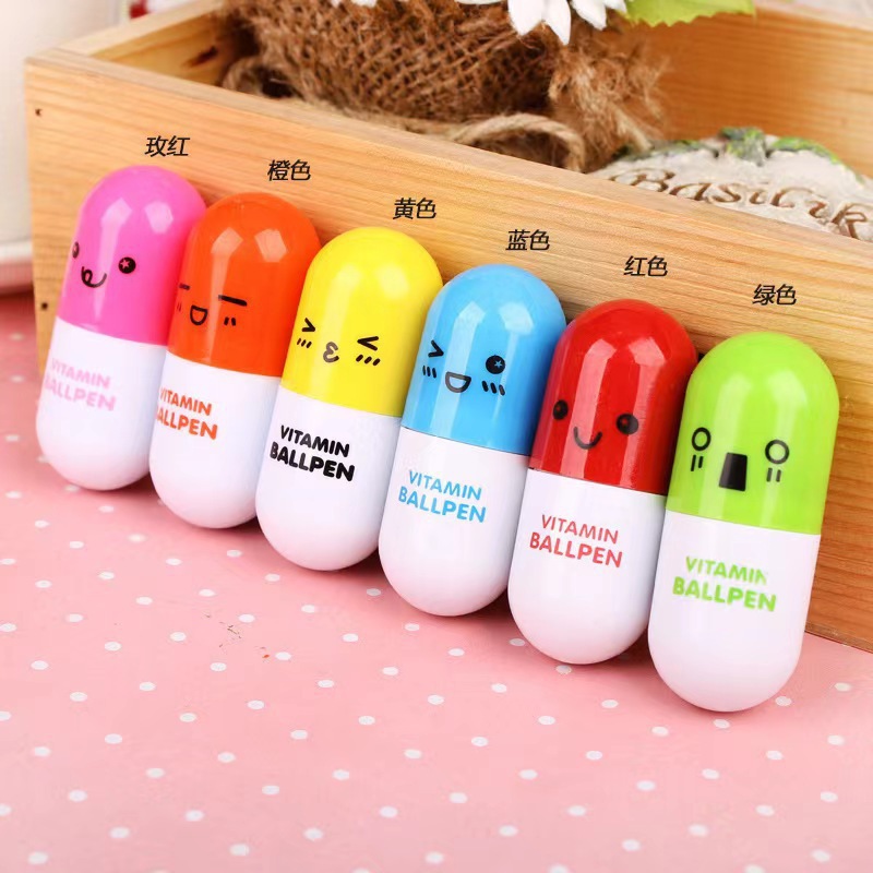 Cartoon Mini Expression Pill Ballpoint Pen Kidsren's Student Prize Gift Pen Creative Stationery Capsule Retractable Pen