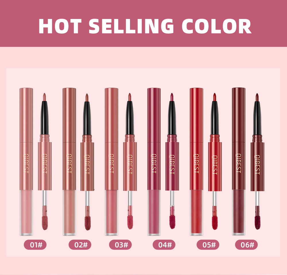 QIBEST Cross-border two-in-one Lip gloss and lip liner pen Waterproof matte velvet non-smudging double-headed lip gloss manufacturer wholesale undefined