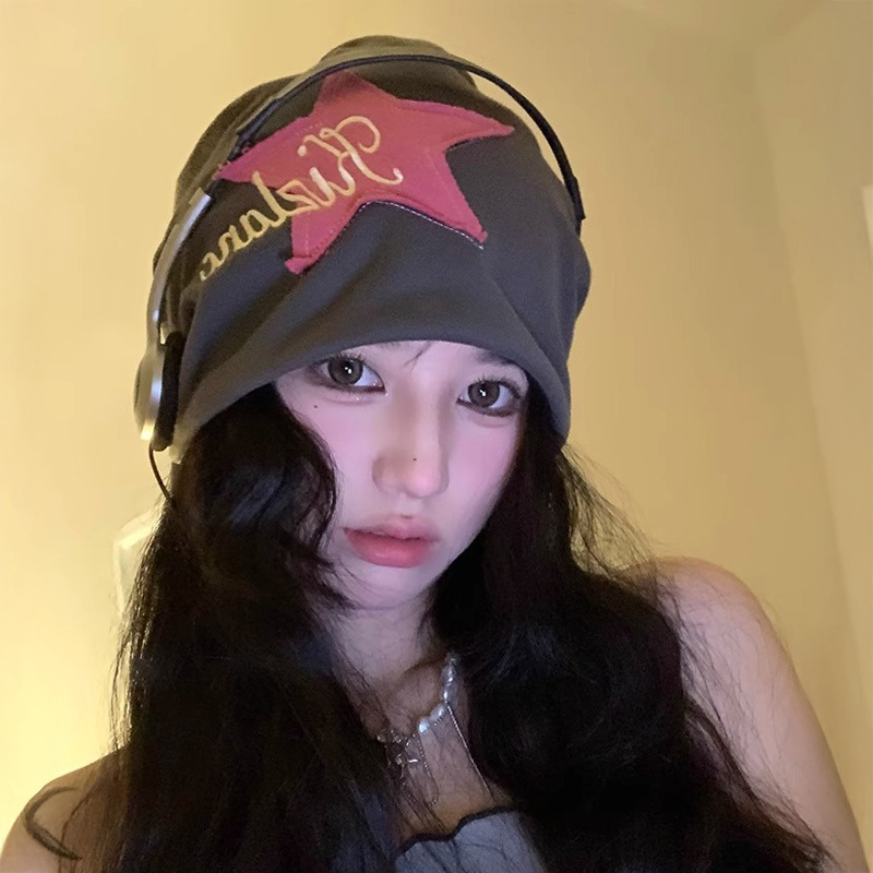 美式小众贴布卷边堆堆帽女秋冬季新款包头帽子护耳冷帽百搭月子帽|undefined