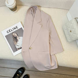 薄款裸粉色西装外套女2024年夏季新款小个子时尚设计感休闲西服潮