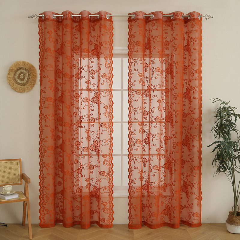 2026 New Style Rose Lace Wave Lace Perforated Rod-Piercing Sheer Curtain for Living Room, Balcony, Bedroom, Blackout Window Curtain Finished Product 2026 New Style Rose Lace Wave Lace Perforated Rod-Piercing Sheer Curtain for Living Room, Balcony, Bedroom, Blackout Window Curtain Finished Product