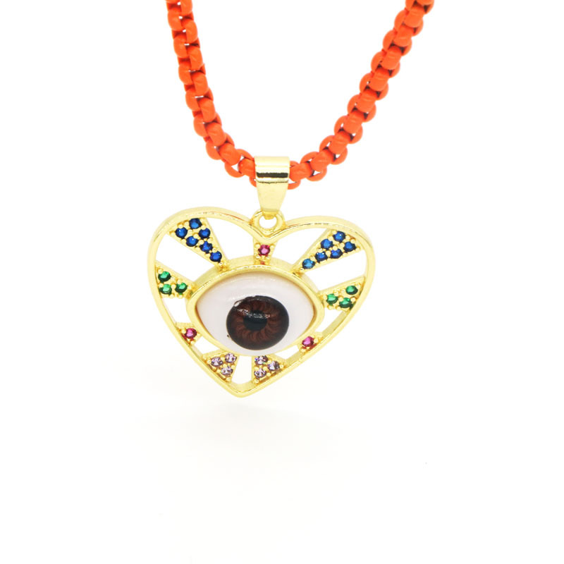 Copper Material Devil's Eye, Heart Shape Pattern Copper 18K Gold Plated Beaded Inlay Devil's Eye Heart Shape Resin Zircon Pendant Necklace