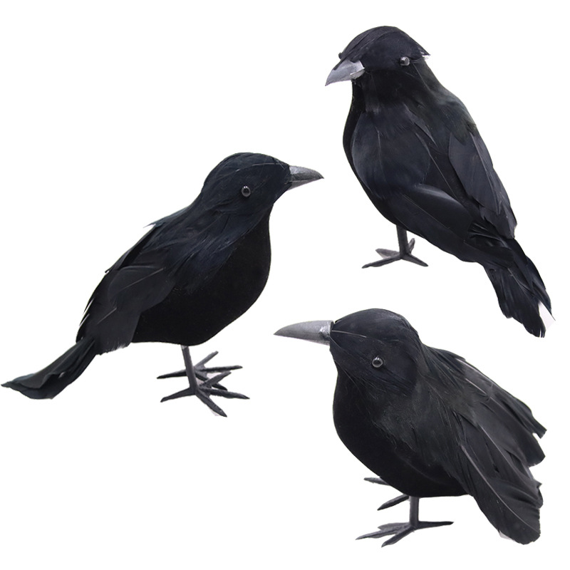 Amazon Halloween Black Crow Feather Crow Halloween Decoration Crow Garden Decorative Plastic Crow
