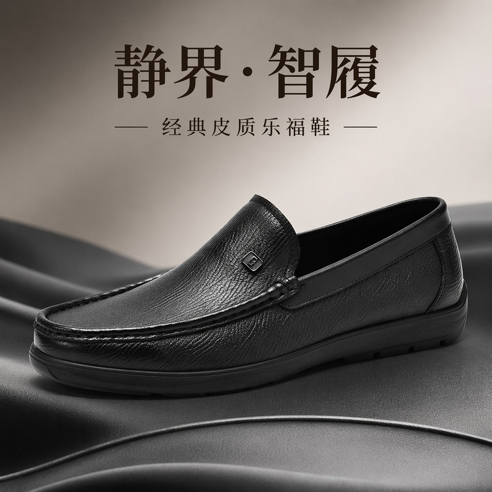 Giày lười nam da thật mũi tròn, giày da nam kiểu lười xỏ chân đế mềm, gót thấp 1–3 cm — Thương mại Brown, Thời trang đen