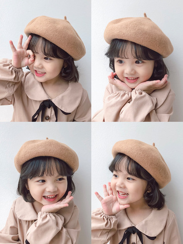 Autumn/Winter Children's Beret Hat for Girls, Baby Retro Cashmere Princess Hat, Parent-Child Pumpkin Hat for Little Girls, Formal Hat