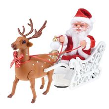 聖誕老人雪橇車麋鹿拉雪橇電動聖誕老人帶音樂趣味玩具路拉車聖誕