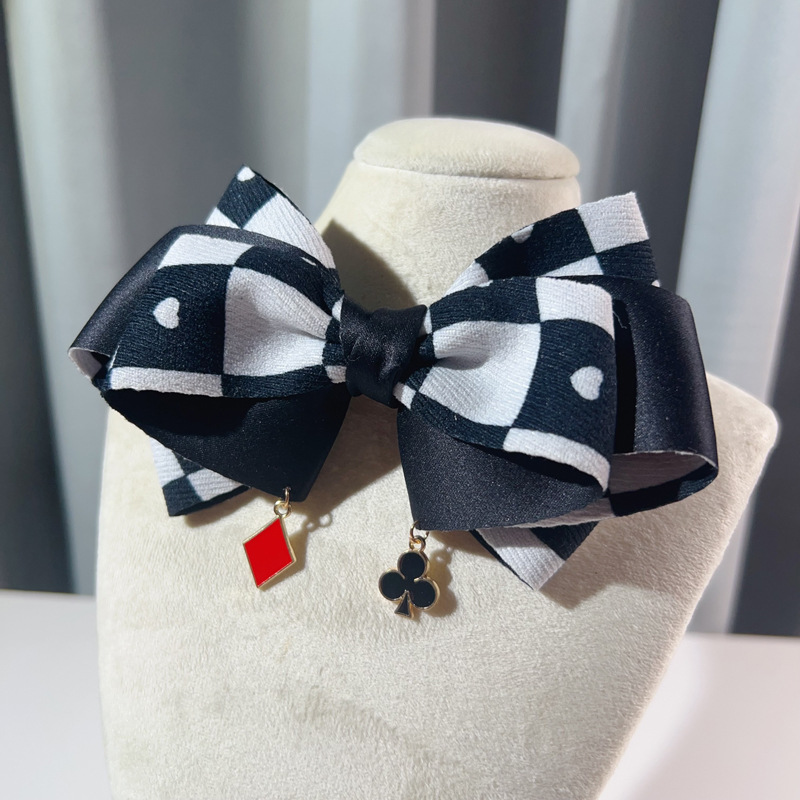 Personalidad transfronteriza estilo negro y blanco tablero de ajedrez Gins estilo de póquer corbata mujer y hombre corbata broche de arco de alta calidad image 3