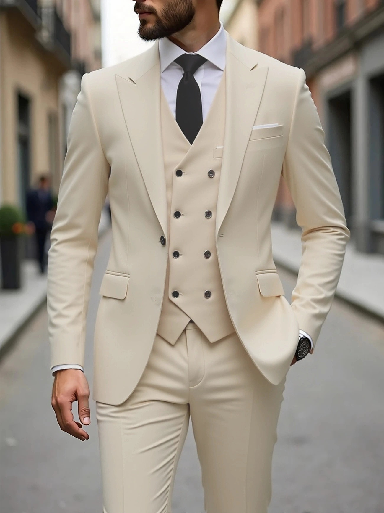 Costume trois pièces à double boutonnage pour homme, coupe slim, grande taille, pour garçons d'honneur et mariés, tenue de mariage_voghion.com