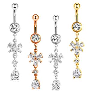 Cross-border e-commerce new European and American navel ring flower water drop navel nail piercing jewelry online wholesale fashion navel jewelry