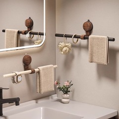 吸盤胡桃木タオル棚の中古風穴なし壁掛けトイレタオル円環浴室バスタオル掛け棚