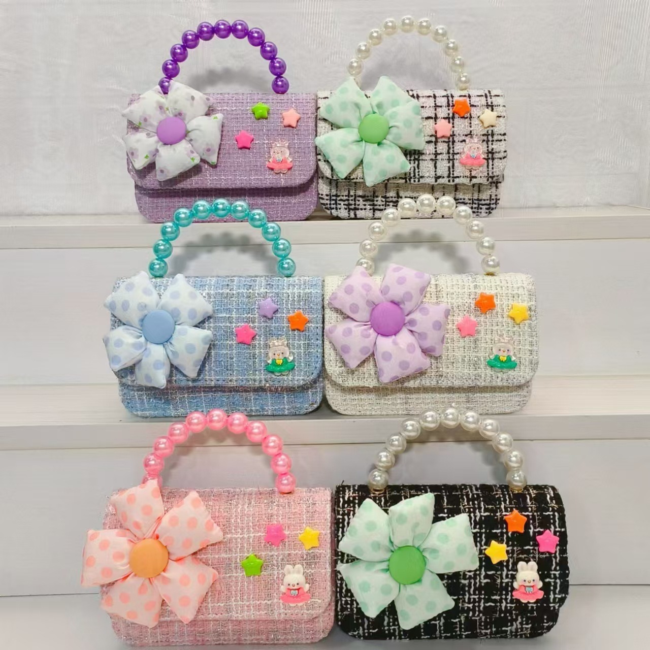 Bolso de perlas flores conejo camisa princesa accesorios de cambio bolso pequeño para niños cadena de billetera de Año Nuevo