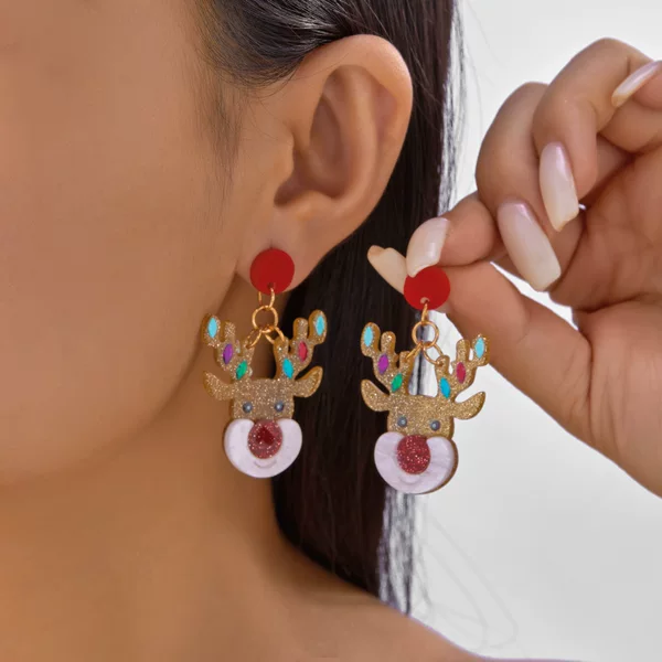 European and American Cross-Border Christmas Series Acrylic Earrings for Women Santa Claus Elk Crutches Earrings Foreign Trade Best-Selling Models