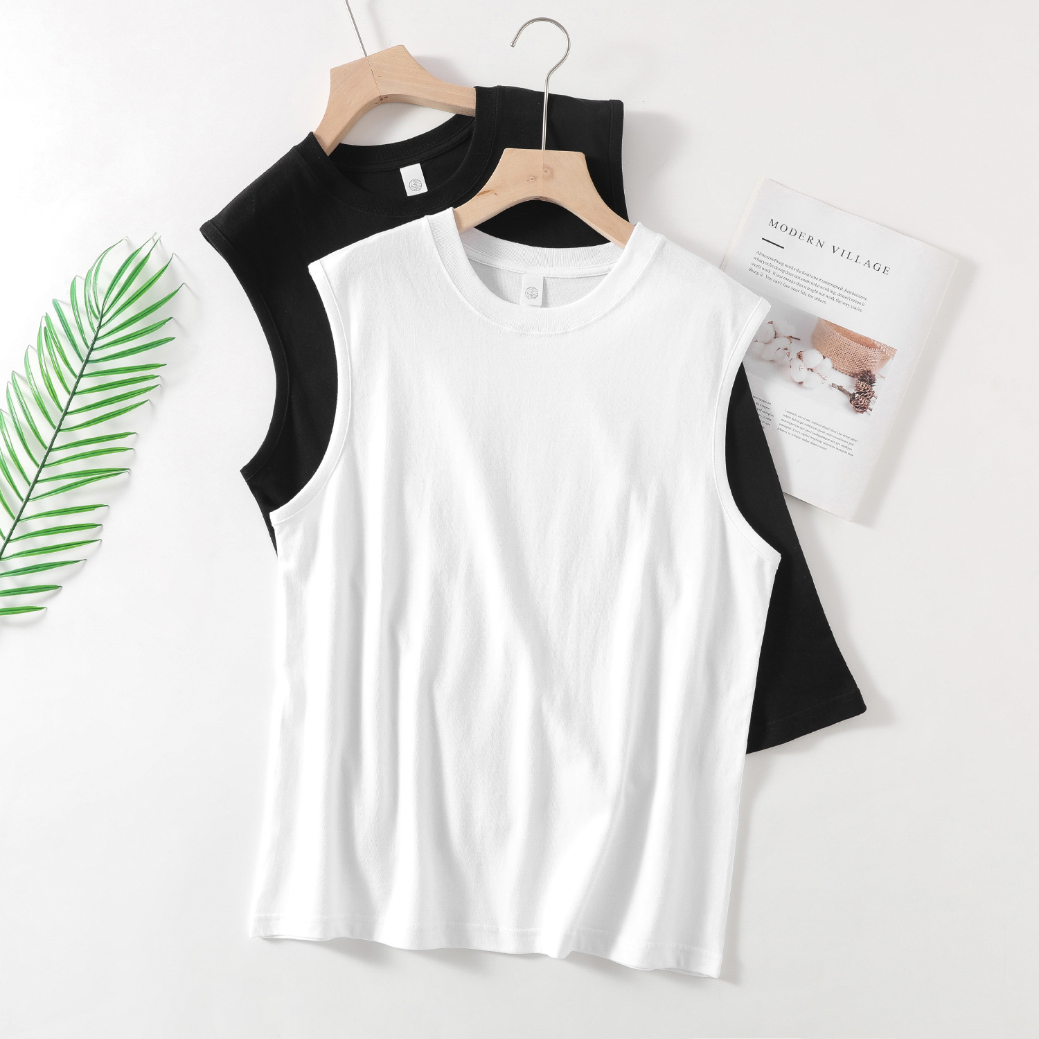 Xinjiang cotton 210g white heavy cotton vest men's loose summer solid color round neck bottoming sleeveless t-shirt