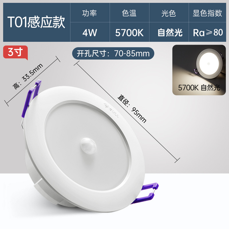 T01 induction downlight [3 inch 4w white-5700k] opening 70~85mm