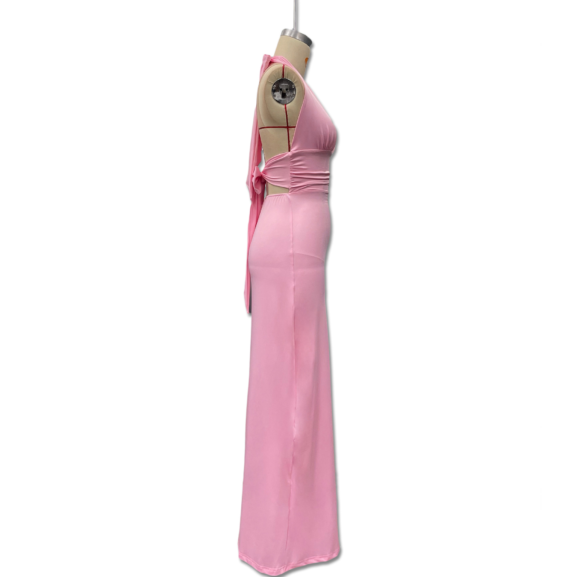 Elegant Women's Sleeveless Halter Neck V Neck Slit Long Dress European American Style Deep V Solid Color Cinching Sexy Dress_ecoleips.com