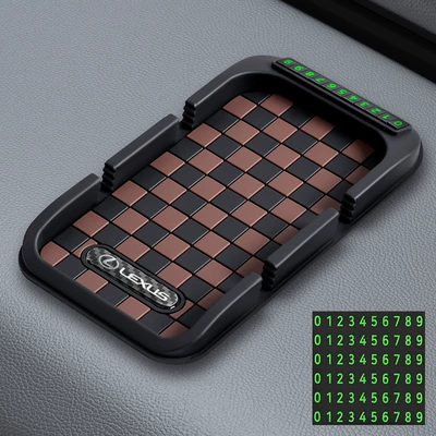 Applicable to Lexus ES/RX/LS/LM/NX/UX/LX Anti-slip mat - black-brown-lexus-mark-plaid-double-card-navigation-pad