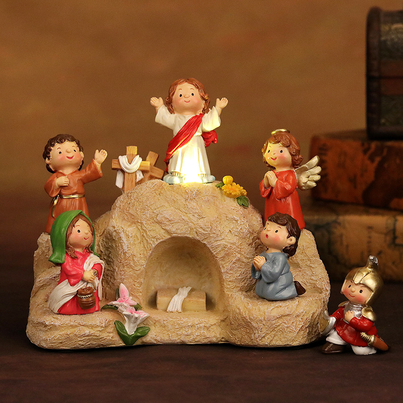 Tumba de dibujos animados transfronterizos escenas de pascua ascensión ornamentos regalos de Navidad decoración del hogar resina artesanía