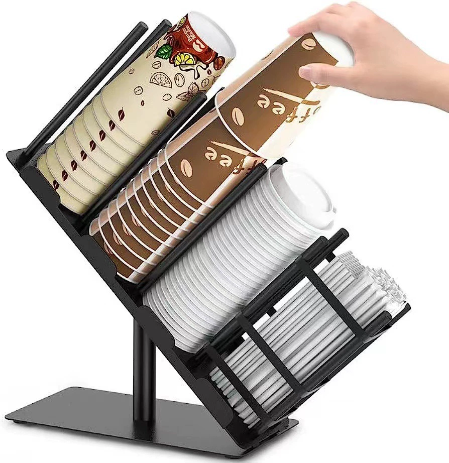 Держатель для бумажных стаканов для кафе и магазинов кофе и чая, органайзер для соломинок, диспенсер для одноразовых стаканов, регулируемая подставка для хранения